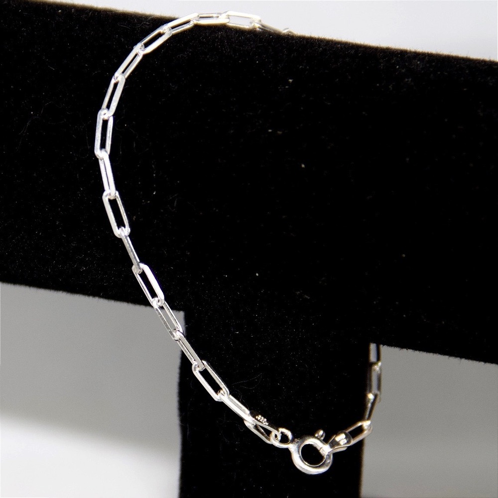 Sterling Silver Paperclip Chain Bracelet 925 Minimalist Link 7 Inch 2.65mm - Picture 5 of 8